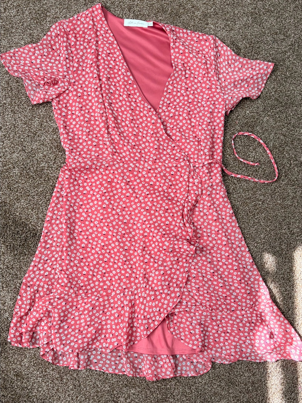 All in Favor Coral Pink Floral Wrap Mini Dress